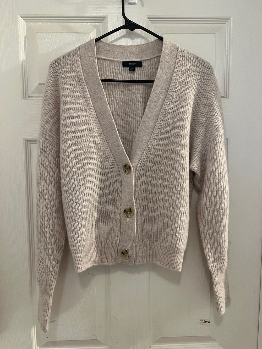 J. Crew Oatmeal Alpaca Ribbed V-Neck Button Cardigan, size medium